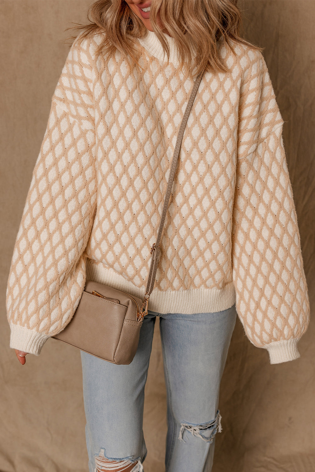 Ximena Rhombus Textured Knit Sweater-2