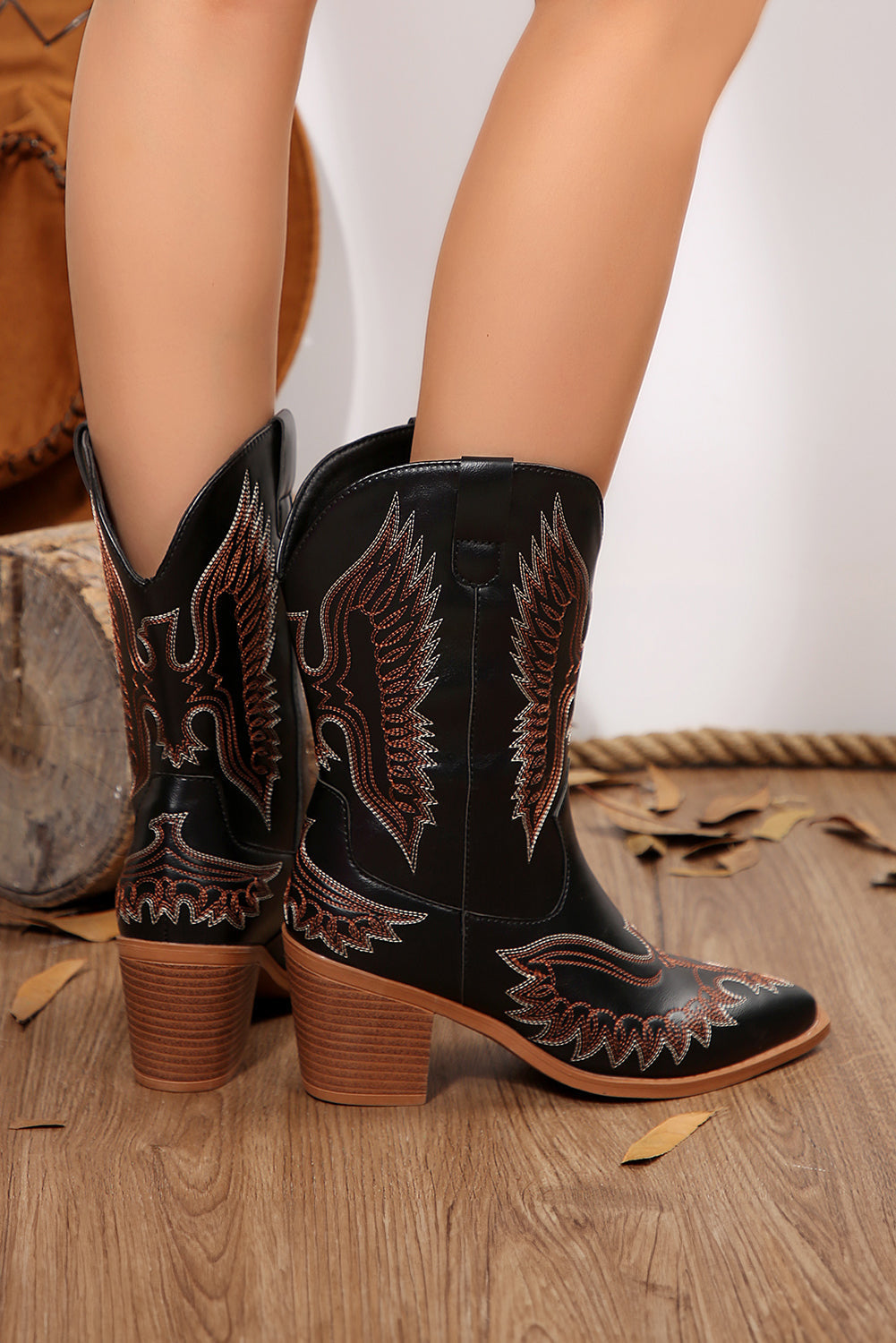 Mackenzie Western Eagle Embroidered Faux Leather Boots-1