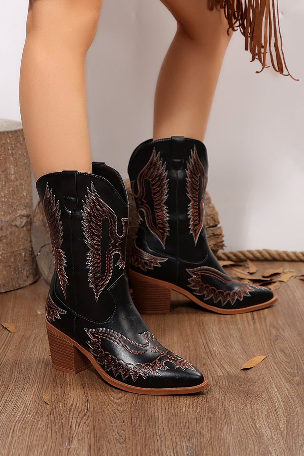 Mackenzie Western Eagle Embroidered Faux Leather Boots-3