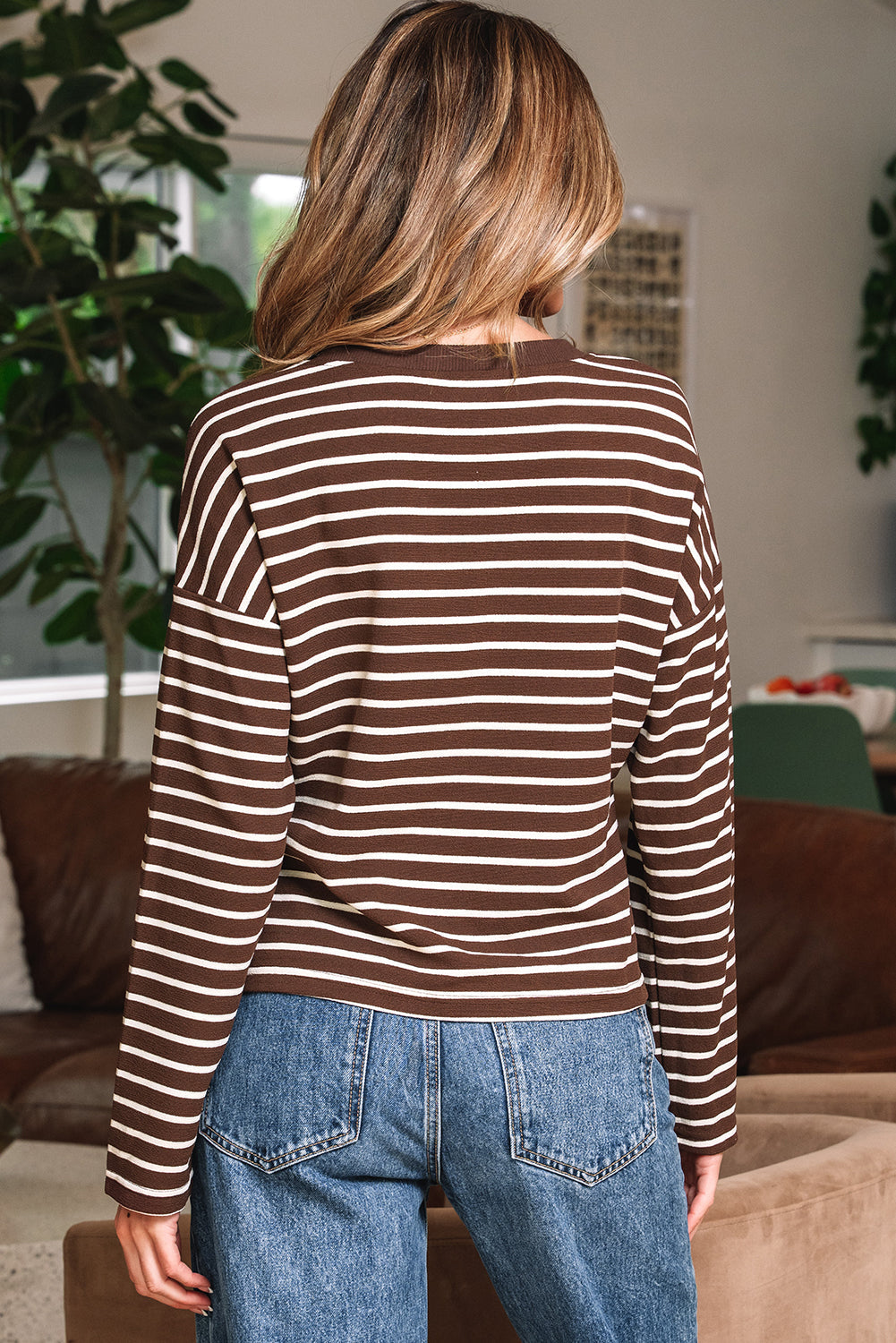 Ember Stripe Ribbed Cropped Crew Neck Top-1